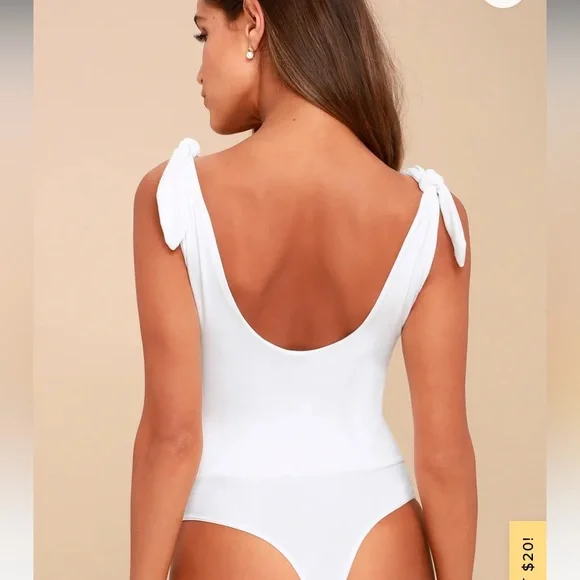 Lulus Pretty Pleased White Tie-Strap Bodysuit - Picture 3 of 7